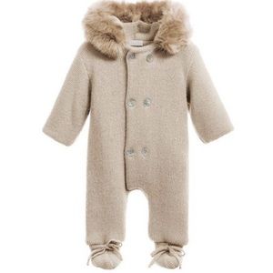 NWT Mebi Nature Knit Pramsuit with Fur Hood Beige 12 Month
